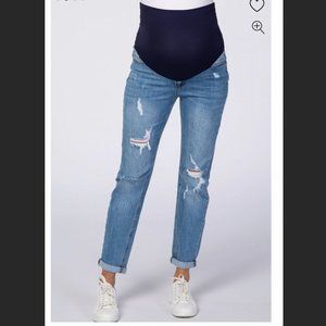 PinkBlush Light Blue Distressed Cuffed Hem Maternity Jeans Size 28